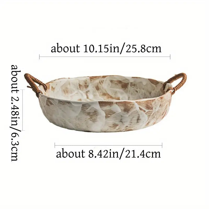 Rustic Pottery Bowl - Hemp Handles, Fruit Salad Cereal Bowl