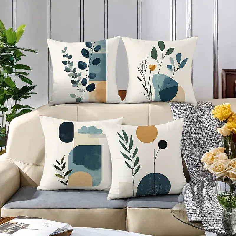 Lot de 4 housses de coussin bohèmes modernes en polyester doux à imprimé floral