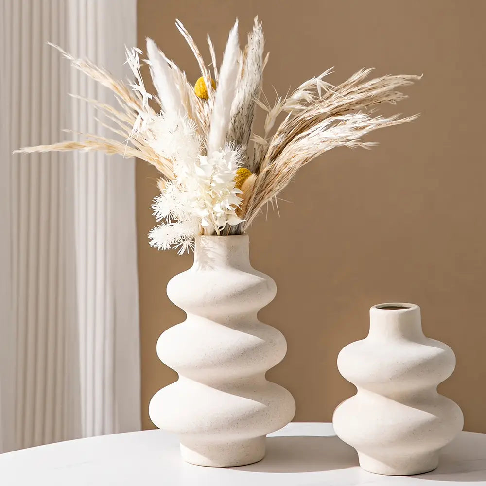 Modern Boho White Ceramic Vase - Pampas Grass & Centerpiece Decor