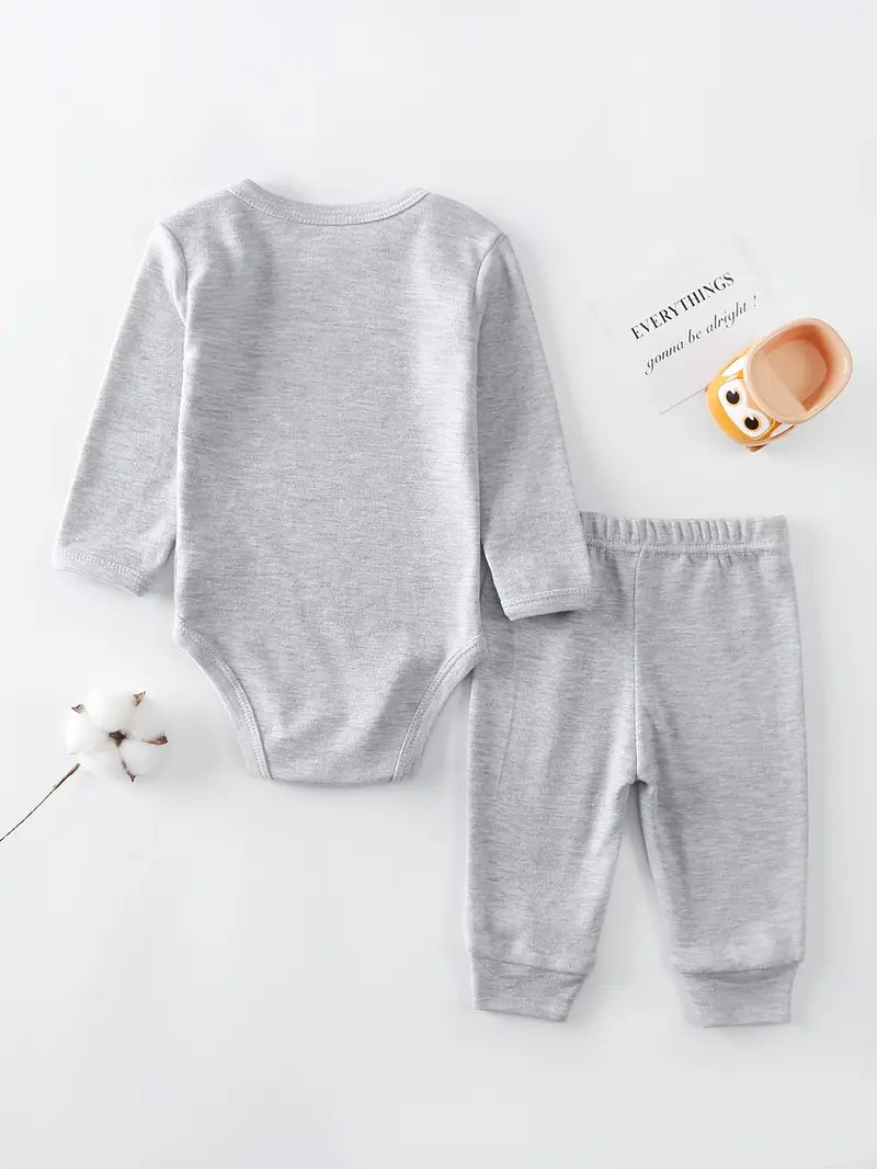 Ensemble 2 pièces en coton pour bébé garçon | Body à manches longues et pantalon en tricot uni