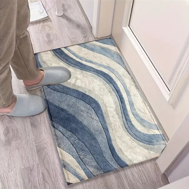 Blue & White Bath Rug - Non-Slip Microfiber, Quick Dry, Machine Washable