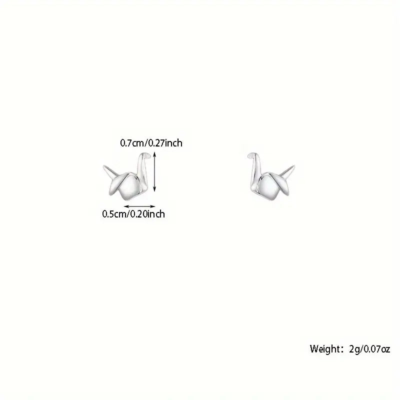 Minimalistic Style Silver-Plated Crane Stud Earrings