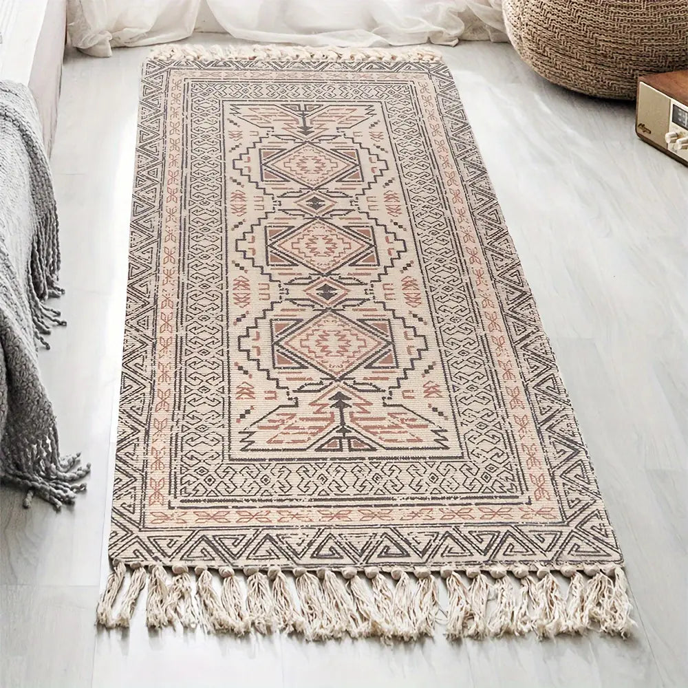 1pc Nordic Ethnic Style And Linen Handmade Woven Carpet