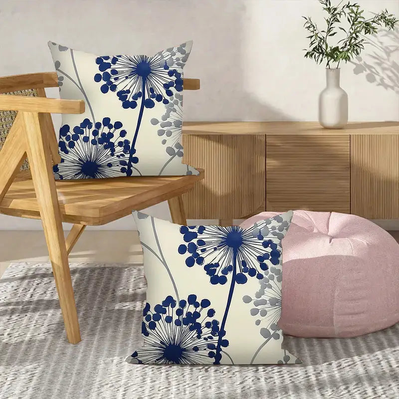 Lot de 2 housses de coussin décoratives à motif floral bleu et gris, 45 x 45 cm, pour canapé et voiture