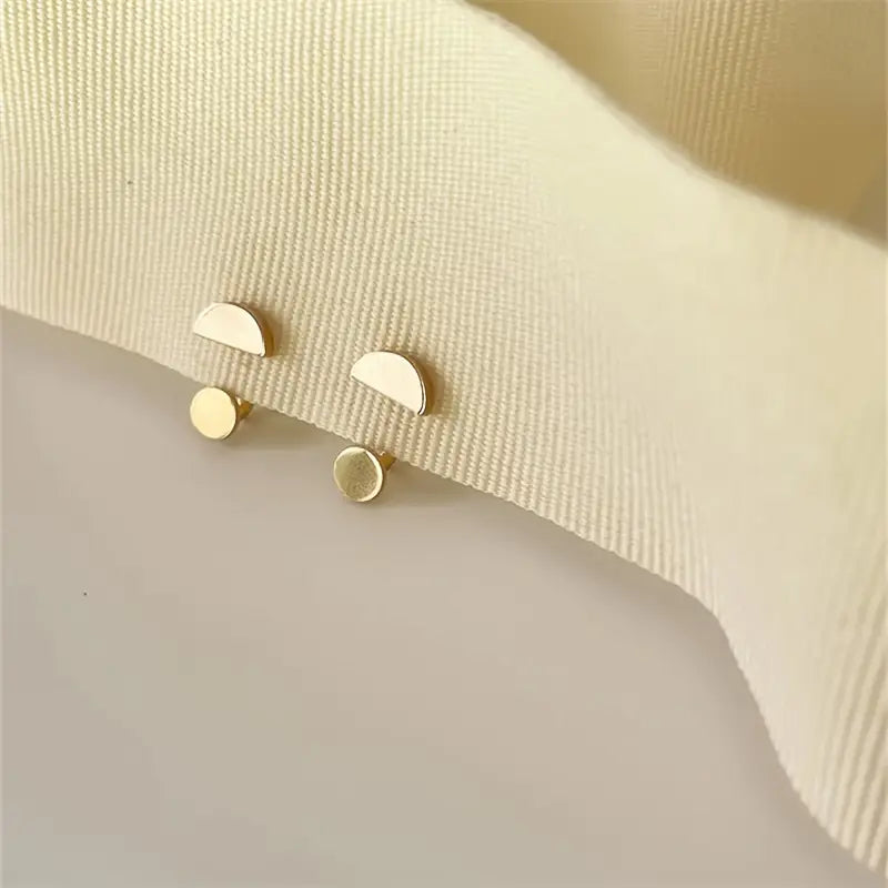 Elegant Copper Earrings Set of 1 Pair - Geometric Semi-Circular & Round Studs