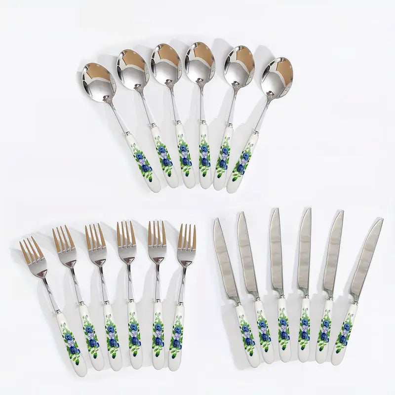Blue Floral Porcelain Silverware Set (18pc) - Dining, Parties