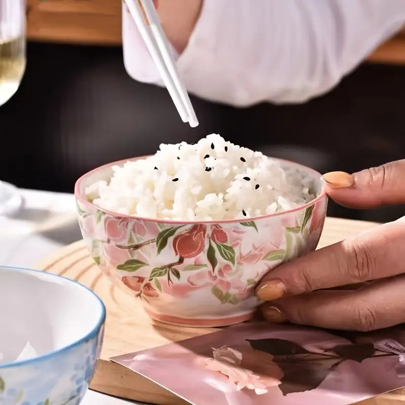Floral Ceramic Bowls Set - 5 Inch - Dessert, Yogurt, Microwave Safe