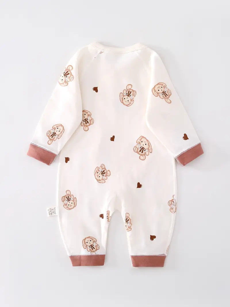 Grenouillère en coton imprimé lapin | Tenue nouveau-né à manches longues en tissu extensible