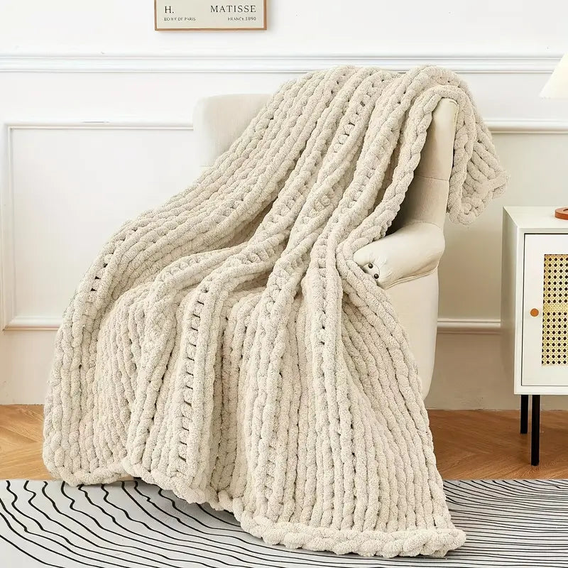Chunky Knit Blanket - Cozy Chenille Throw for Sofa, Home Decor, Travel