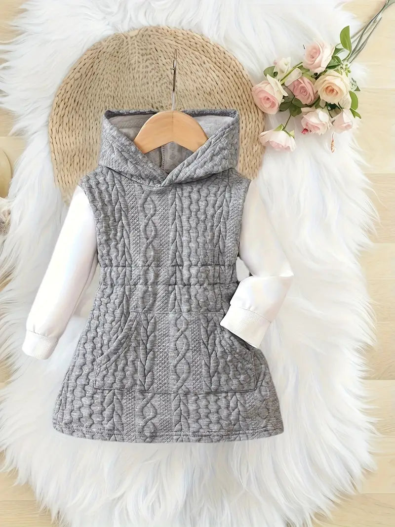 Babymeisjesjurk met capuchon | Jacquard gebreide tweedelig outfit voor herfst en winter