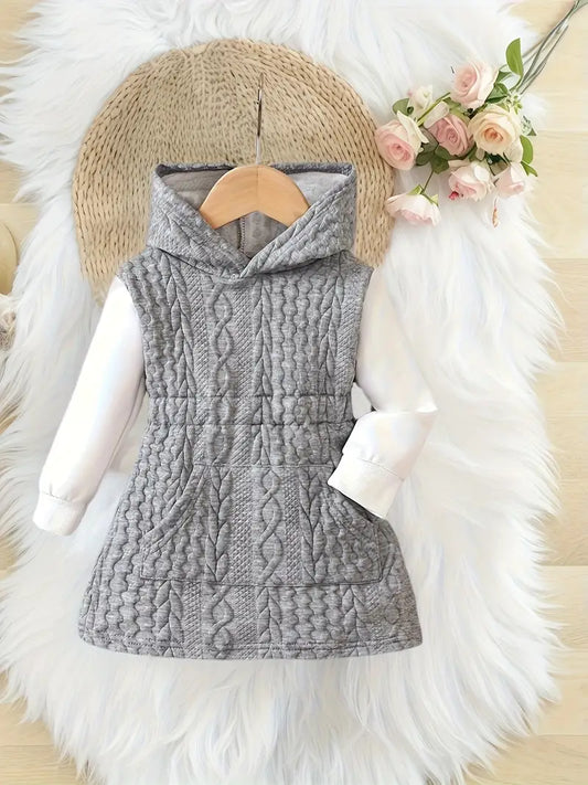 Baby Girls Hooded Dress | Jacquard Knit Two-Piece Outfit for Fall & Winter