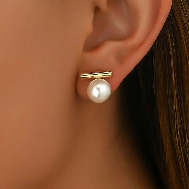 Silver Pearl Stud Earrings - Minimalist Women's Gift