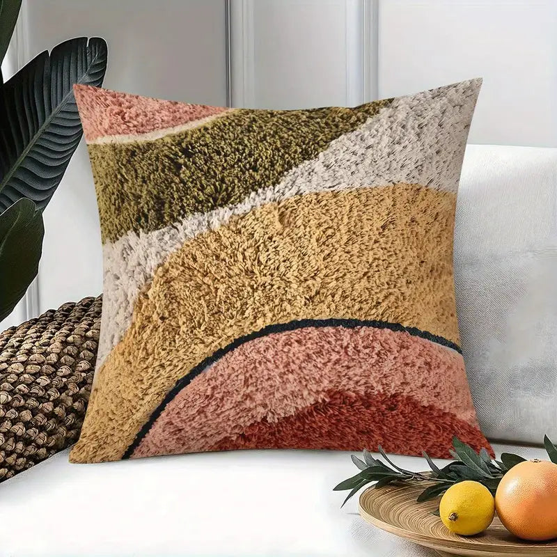 Earthy Abstract Chenille Pillow Cover - Soft Plush Decorative Cushion