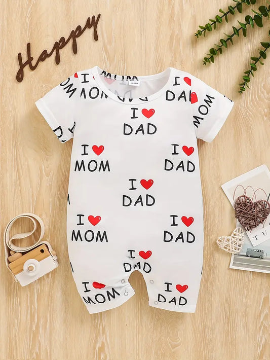 'I Love Mom' babyrompertje | Allover print rompertje met korte mouwen voor jongens