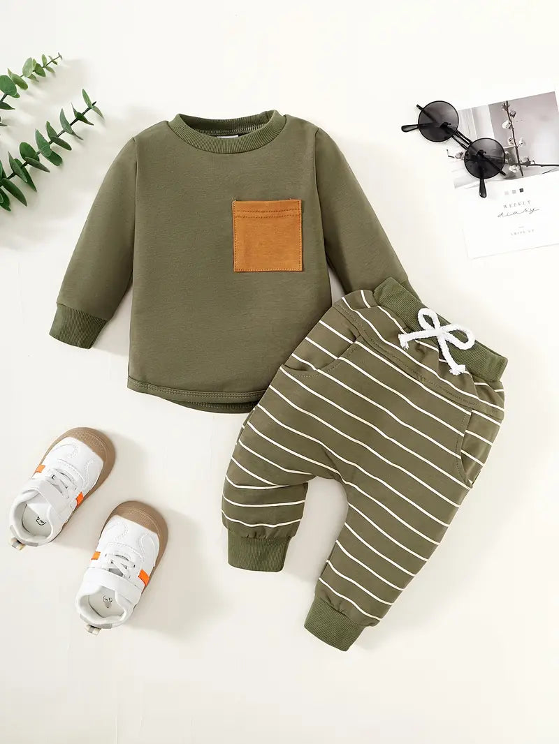 Baby Boy Pullover & Striped Trousers Set | Stylish & Comfortable 2-Piece Outfit