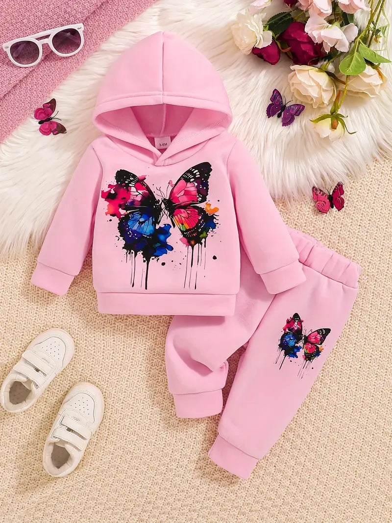 Butterfly Print Hoodie & Pants Set | Soft & Breathable Fall/Winter Baby Girl Outfit