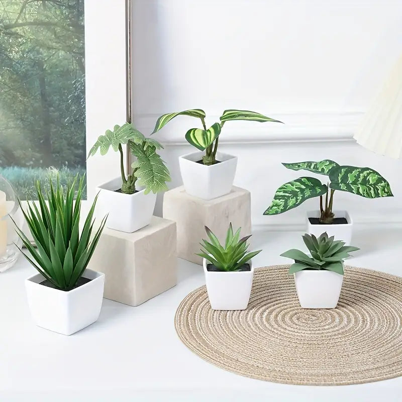 Lot de 6 plantes artificielles de style nordique – Décoration de bureau et de maison dans des contenants élégants