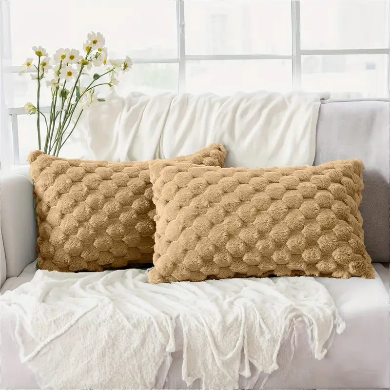 Lot de 2 housses de coussin style bohème chic – Douces et moelleuses, style ferme, pour canapé et chambre