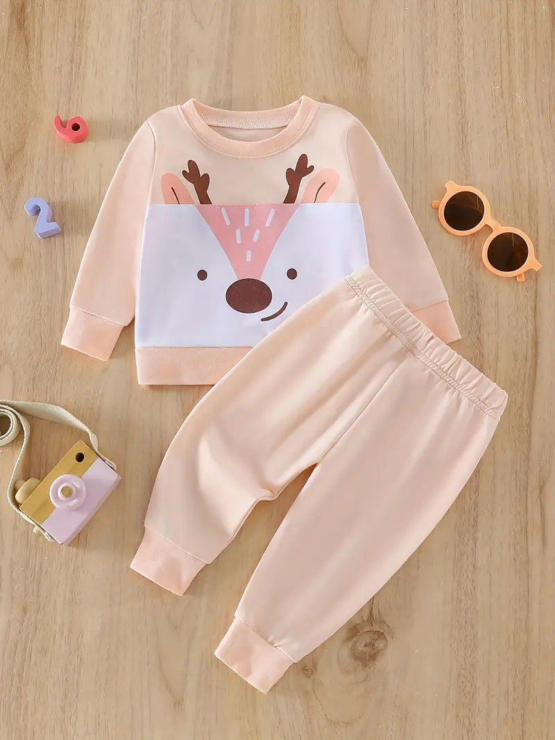 Set van katoenen broek met hertenprint en lange mouwen | Gezellige babykleding