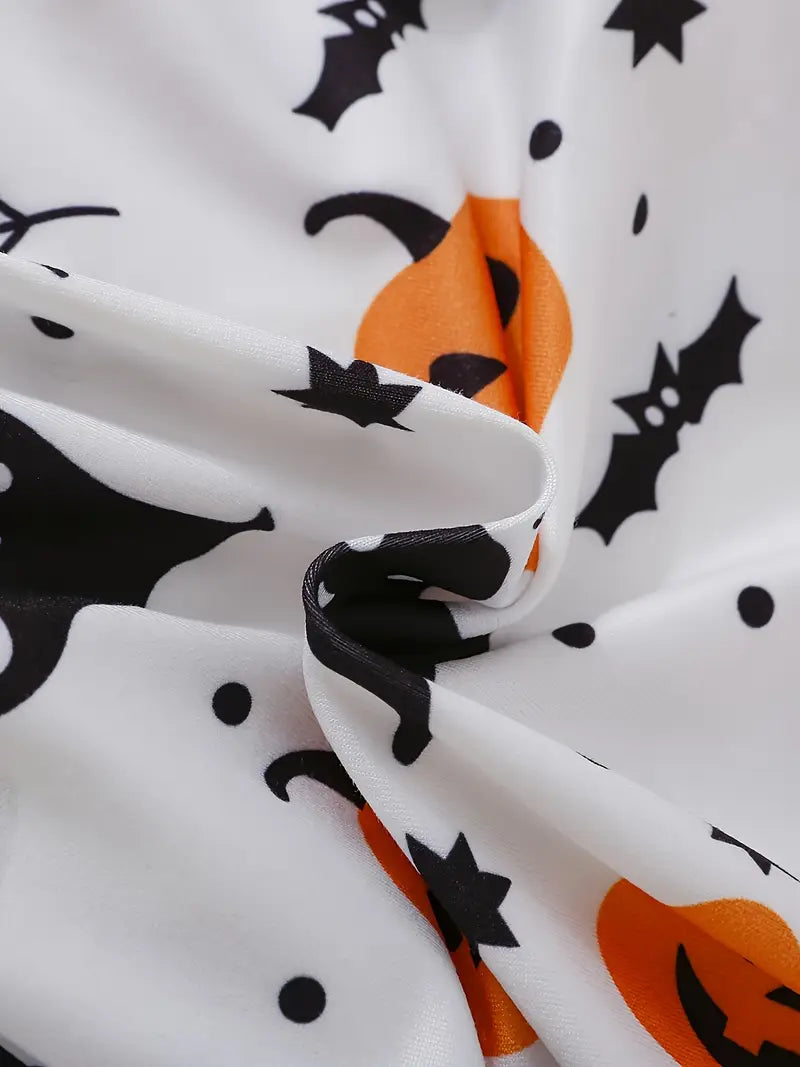 Robe d'Halloween pour bébé fille | Tenue à manches longues à imprimé citrouille, fantôme et chat
