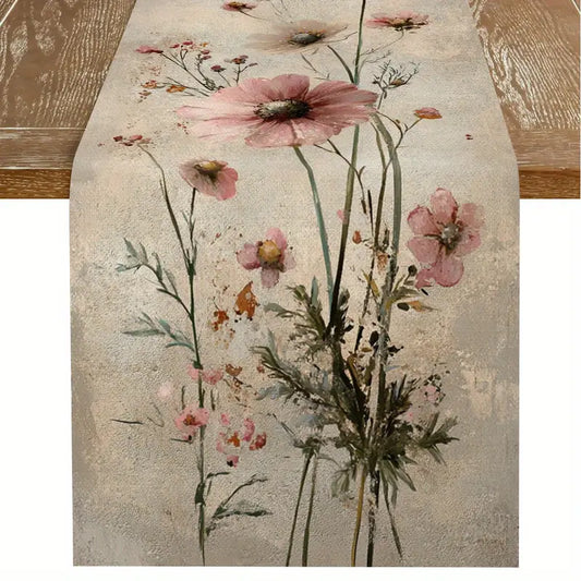 Elegant Rose Floral Table Runner – Pastel Polyester Decor for Spring & Summer