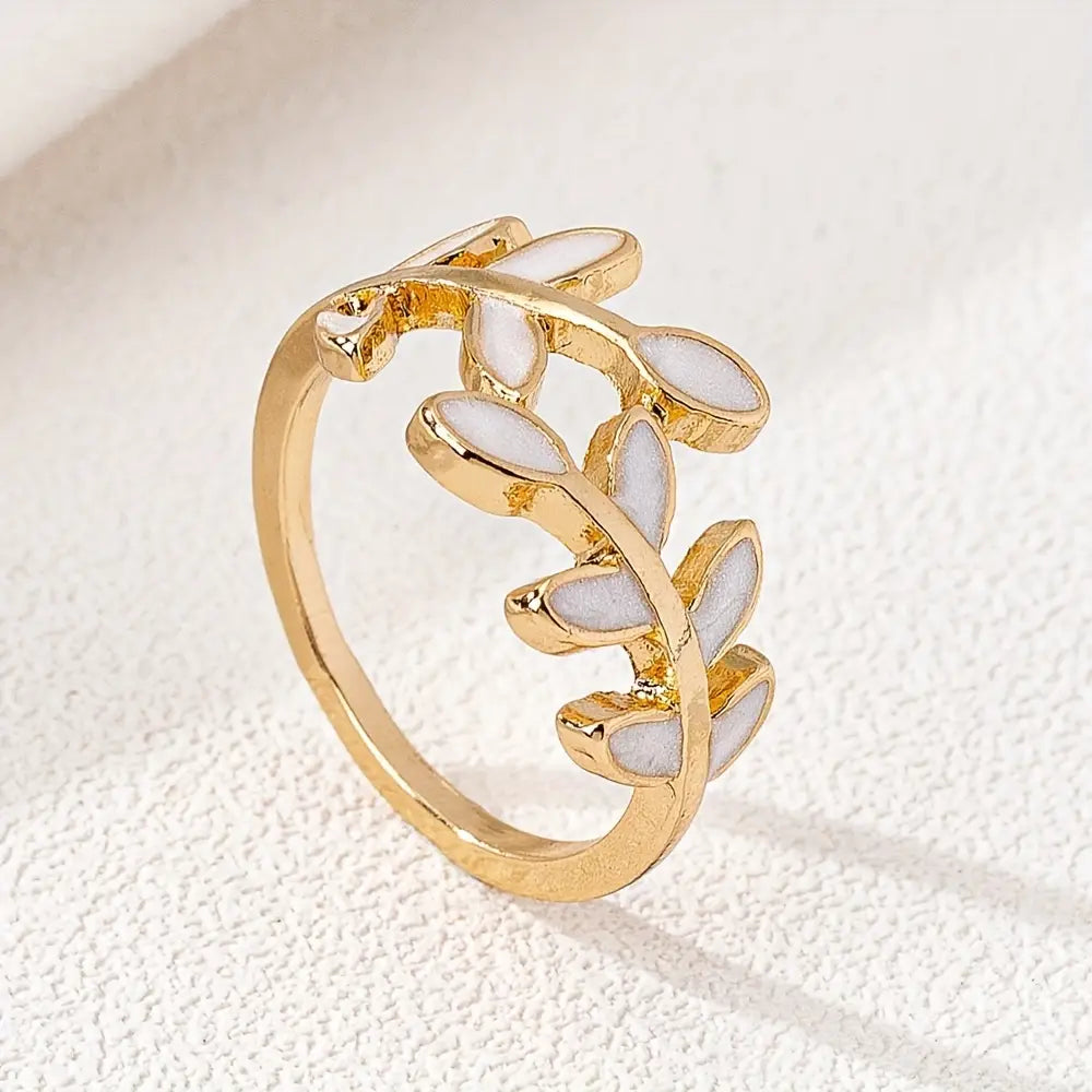 Bague élégante en alliage de zinc avec motif feuille et blé pour femme