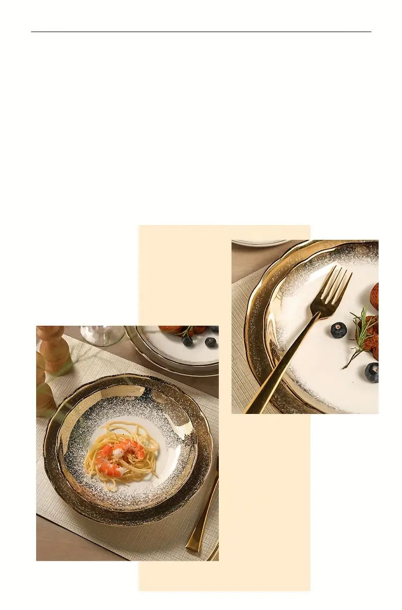 Elegant keramisch dinerbord met gouden rand - 8/10 inch