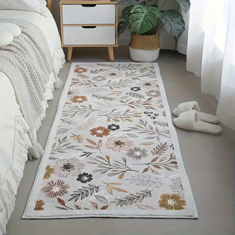 Cashmere Floral Rug 1200g - Soft Bedroom Kitchen Bath Mat