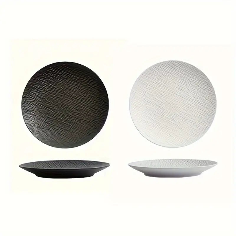 4pcs Black and White Rock Pattern Ceramic Round Plate