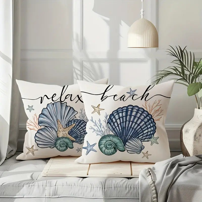 Lot de 4 housses de coussin en lin mélangé de style tropical 45,72 x 45,72 cm
