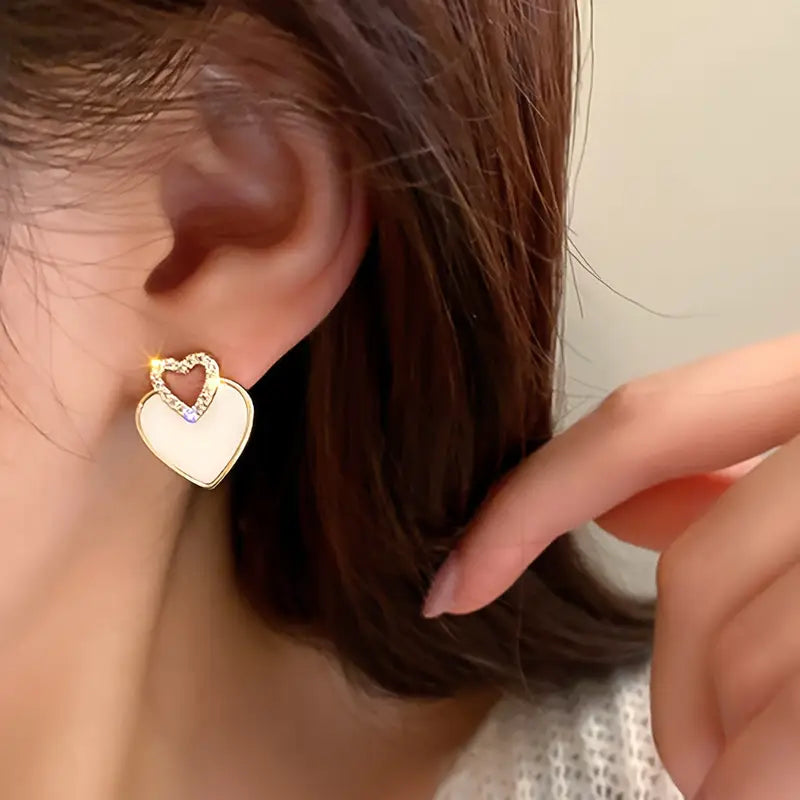 Asymmetric Heart Earrings Vintage Alloy Studs Stainless Steel