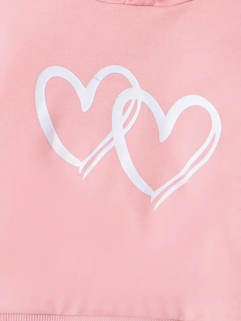 Hooded Heart Print Sweatshirt & Trousers Set | Cozy & Stylish Baby Girl Outfit
