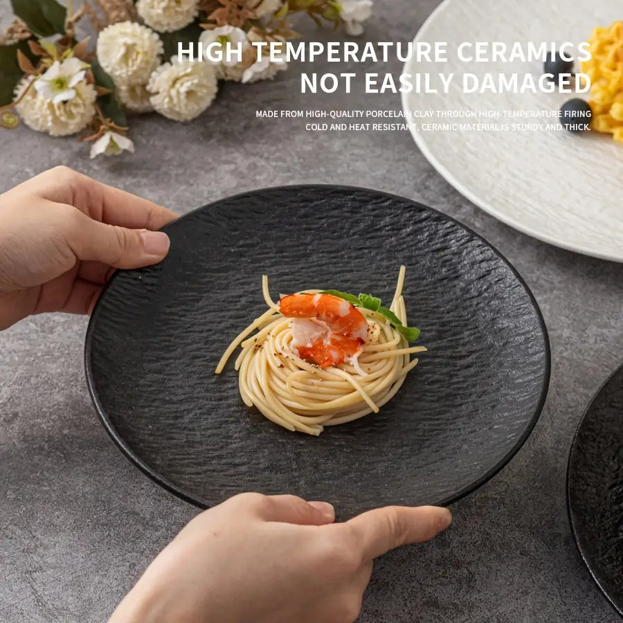 Assiette à dîner en céramique texturée motif roche, 2/4 pièces