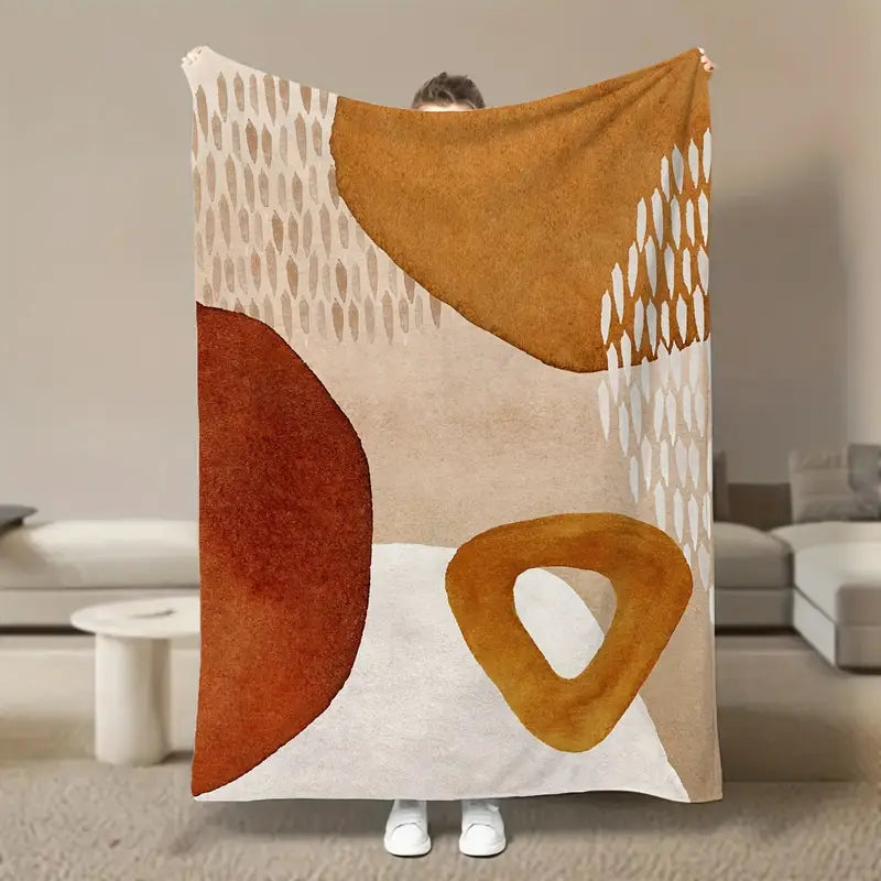 Terracotta Geometric Flannel Throw Blanket - Cozy Sofa Bed Camping