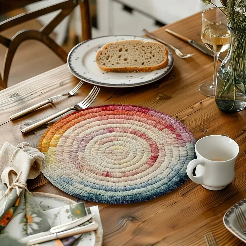 Bohemian Ombre Placemats Set - Round, Non-Slip, Wipe Clean