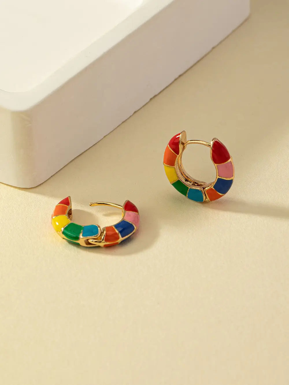 Colorful Enamel Design Hoop Earrings