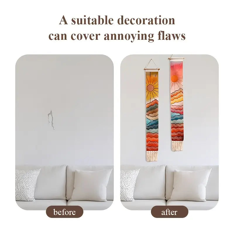 2pcs Handmade Cotton Wall Tapestry, Sun and Moon Desert Landscape with Tassels