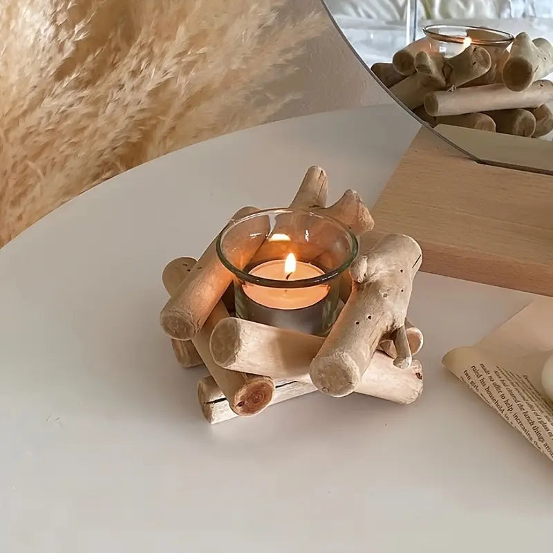 Floating Candle Holders - Wood & Glass - Holiday Decor Set