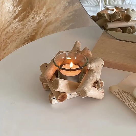 Floating Candle Holders - Wood & Glass - Holiday Decor Set