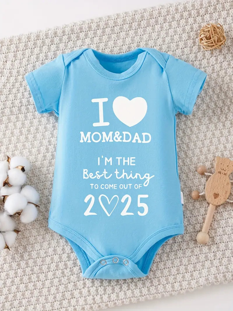Body bébé « J'aime maman et papa » | Body en tricot de coton à col rond et imprimé cœur