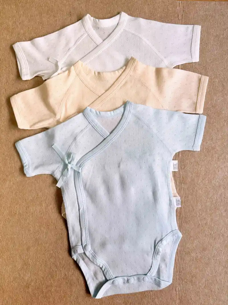 3-pack unisex babyrompertjes van katoen - V-hals gebreide stof, rekbaar effen voor lente/zomer/herfst