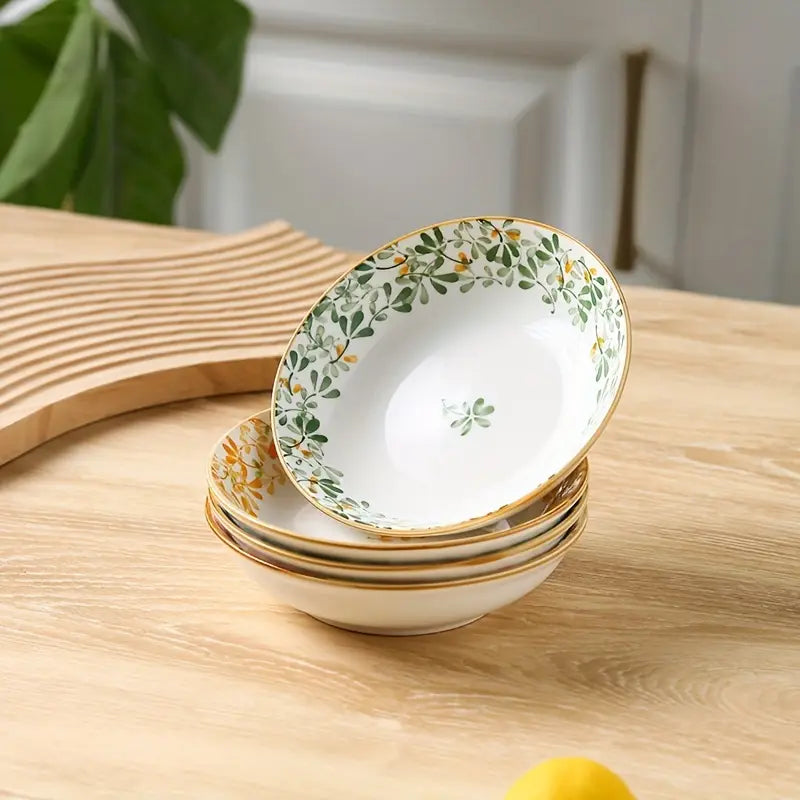 4pcs Ceramic Dinner Plate Set with Floral Design