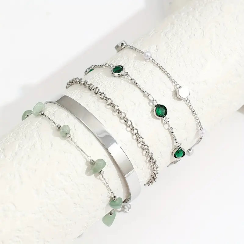 Rhinestone Bracelet Set - Pearl Cuff Bangles Jewelry