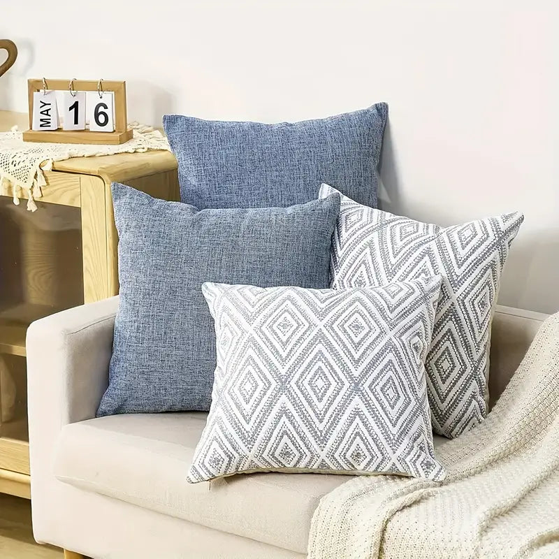 Bohemian Blue Geometric Throw Pillow Covers 18x18 - Sofa Decor