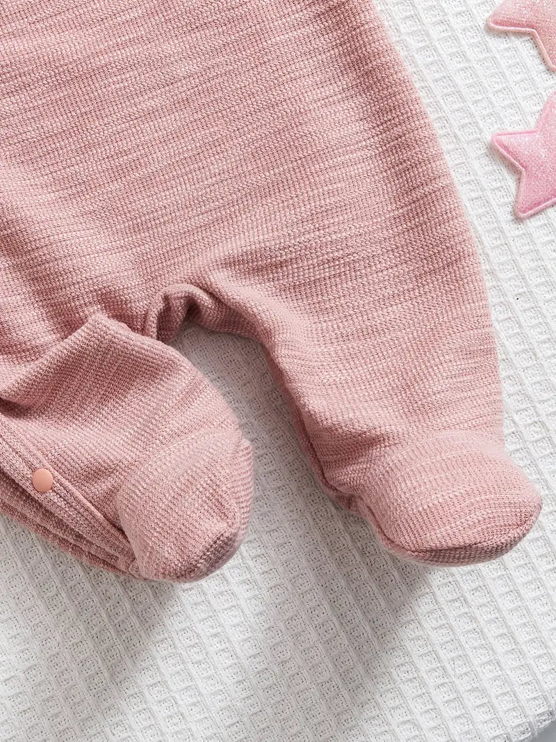 Grenouillère bébé fille à motif cœur | Body en tricot à manches longues – Lavable en machine