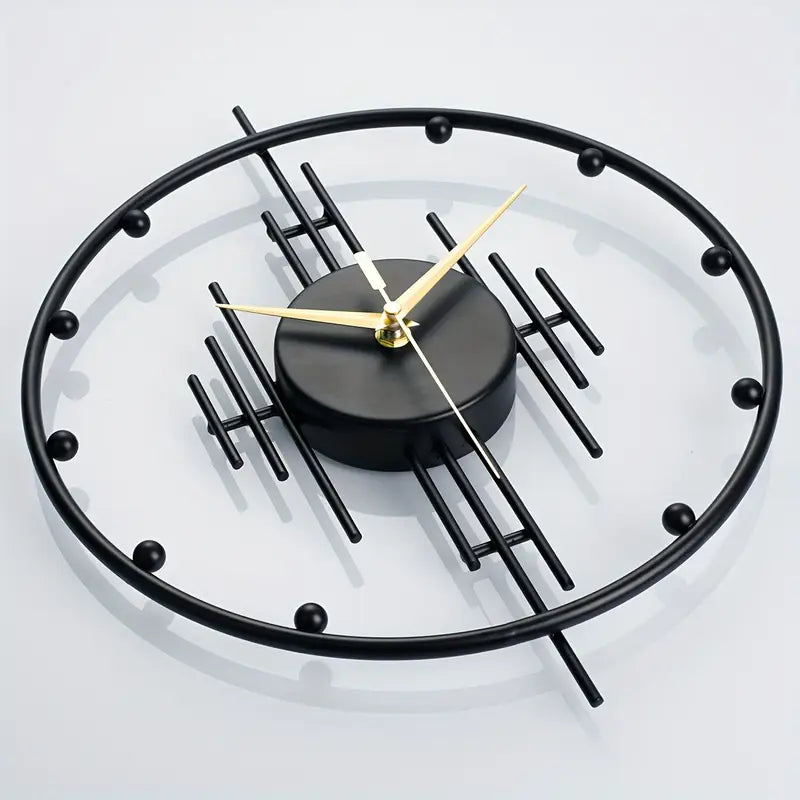 Black Round Wall Clock - Modern Minimalist Metal Decor