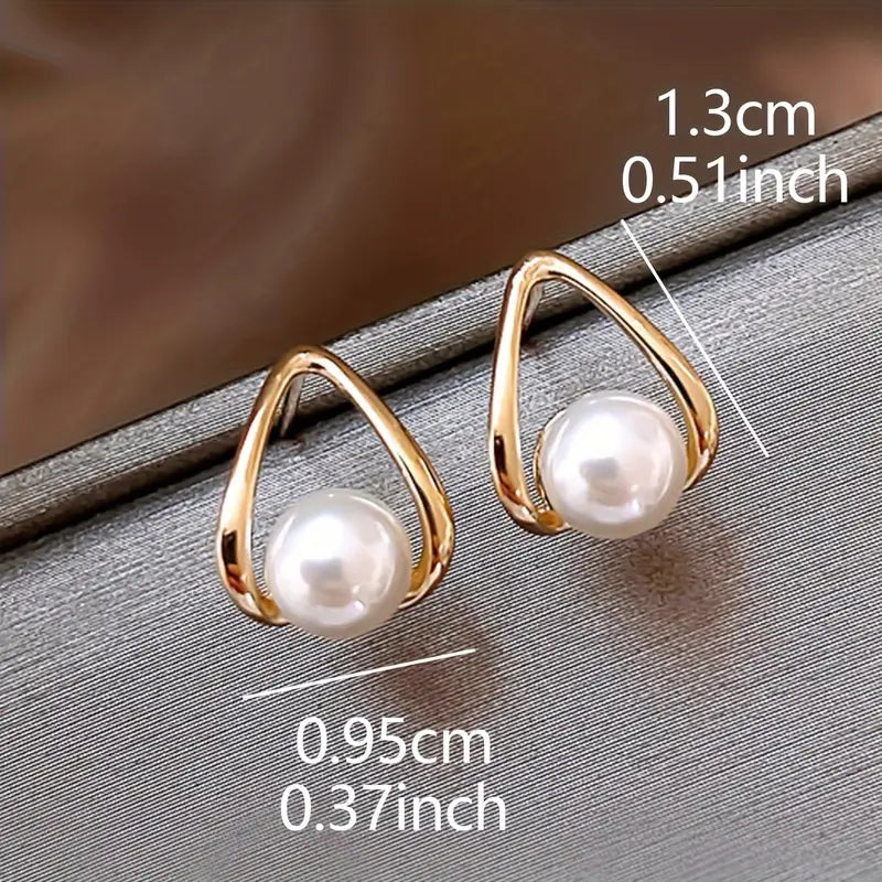 Pearl Stud Earrings Women French Drop Copper Post