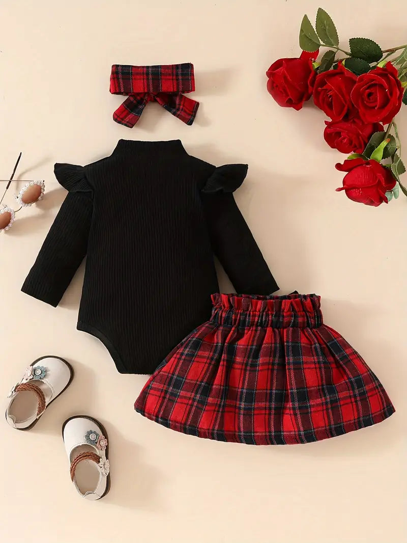 Set van geribbelde neppe bodysuit en haarband | 2-delige outfit voor peutermeisjes