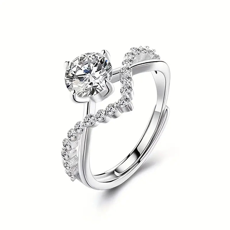 Cubic Zirconia Wedding Ring Set - Adjustable Copper Rings