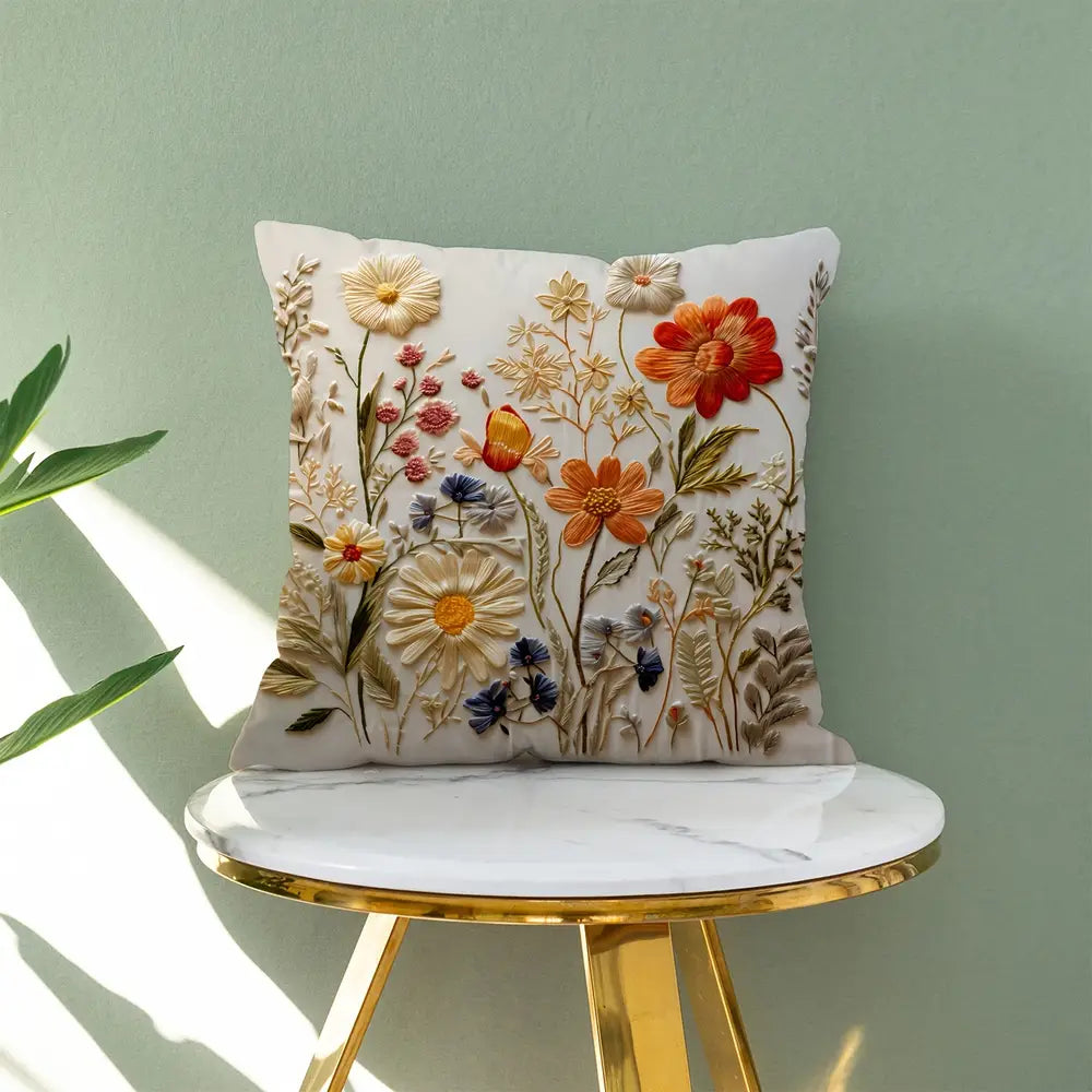 1pc, Plant Flower Pattern Cushion Cover